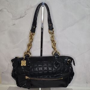 Authentic BCBG Black Leather Quilted Handbag with Gold Chain